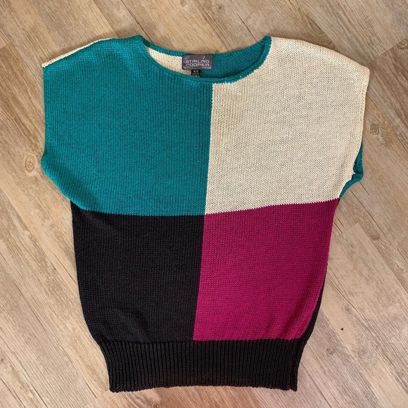 Vintage Sweaters - Vintage Sweater 90s Linen Knit Color Block Sweater London NYC